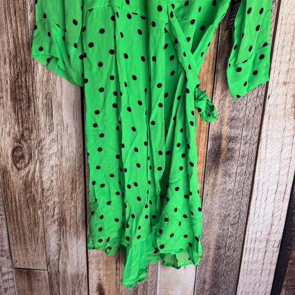 Ganni Dress Dainty Georgette Wrap Polka Dot Classic Green Size 42 Versatile - Picture 4 of 15